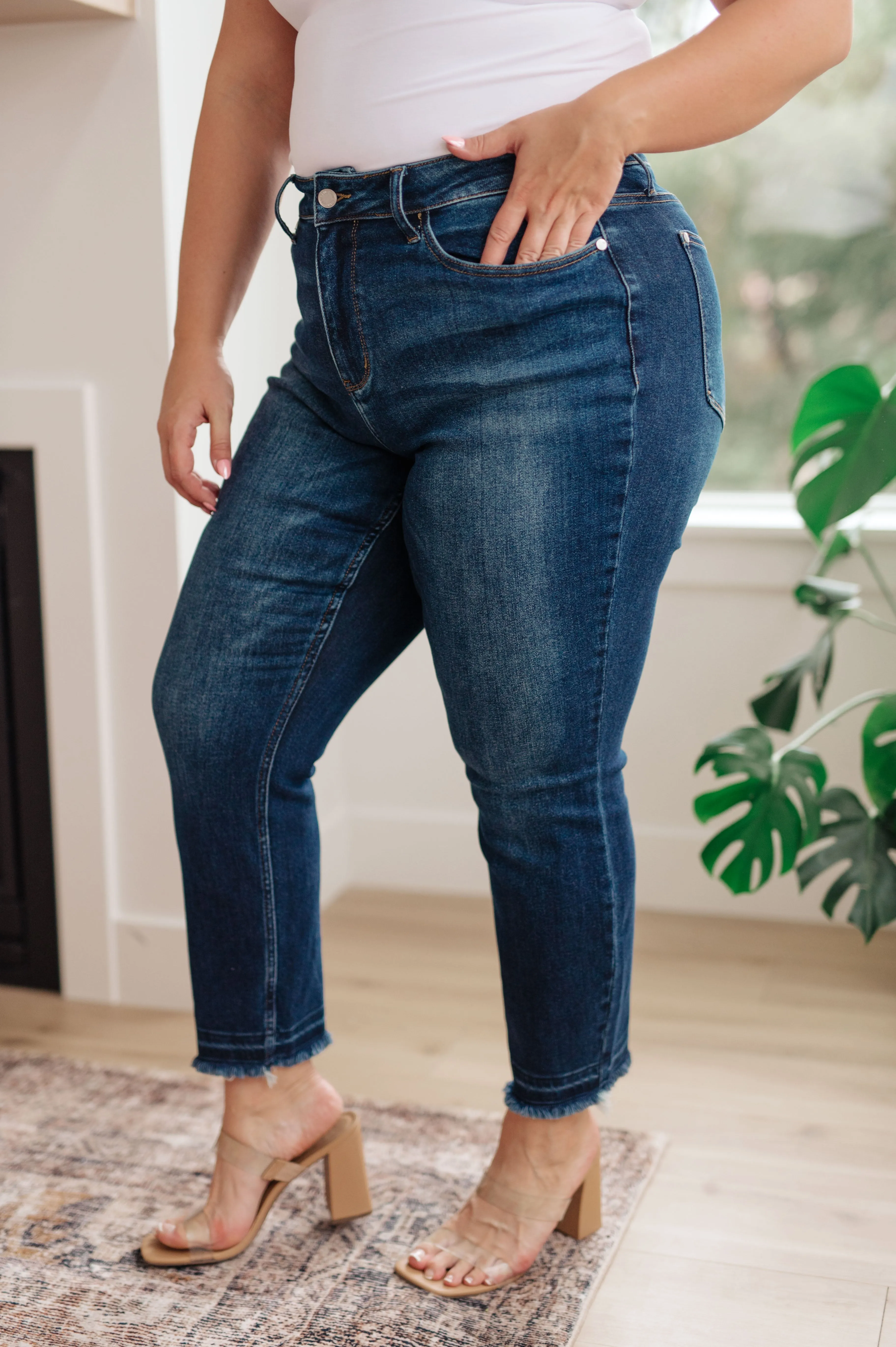 JUDY BLUE Phillipa High Rise Release Hem Slim Jeans