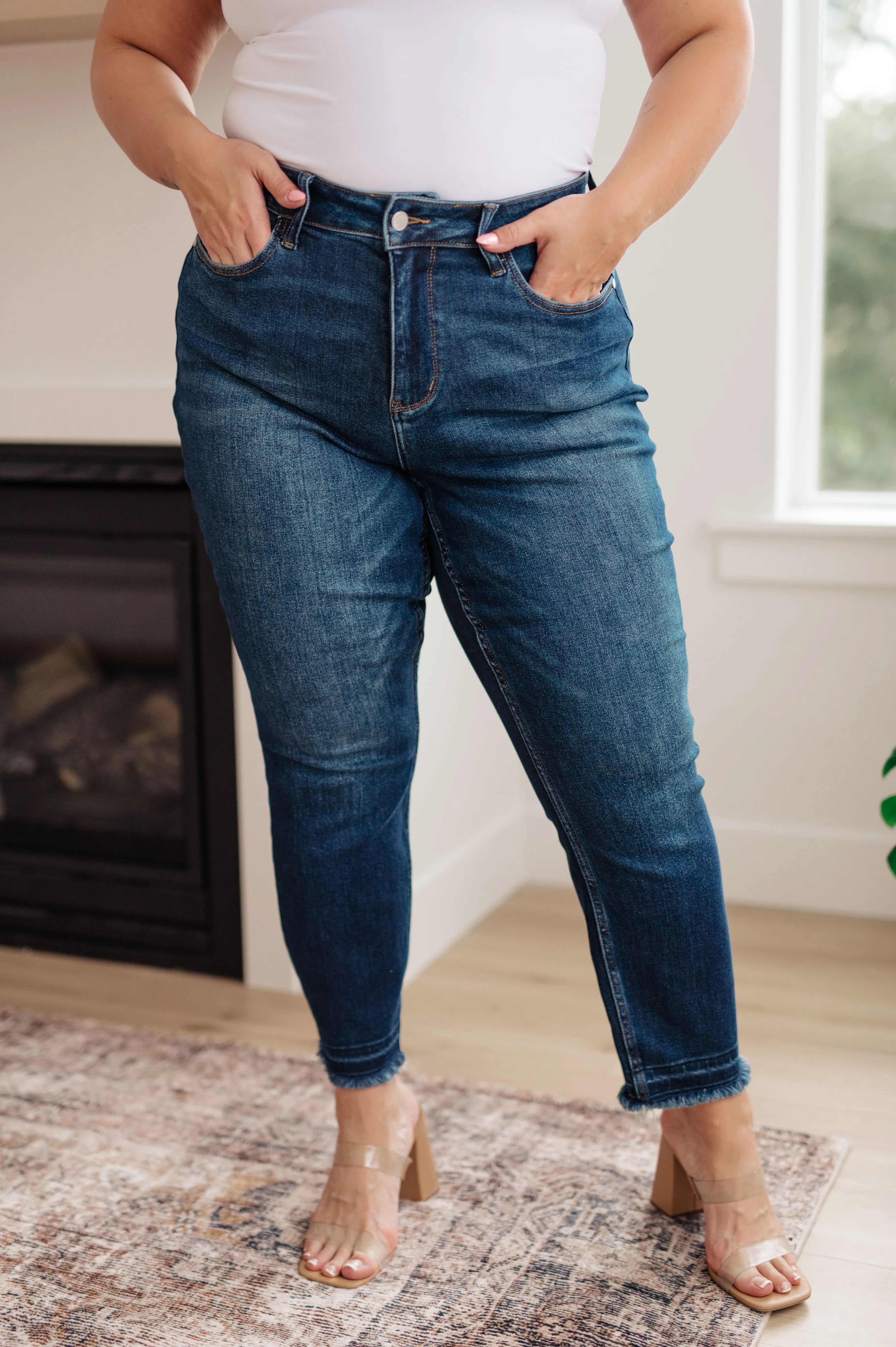 JUDY BLUE Phillipa High Rise Release Hem Slim Jeans