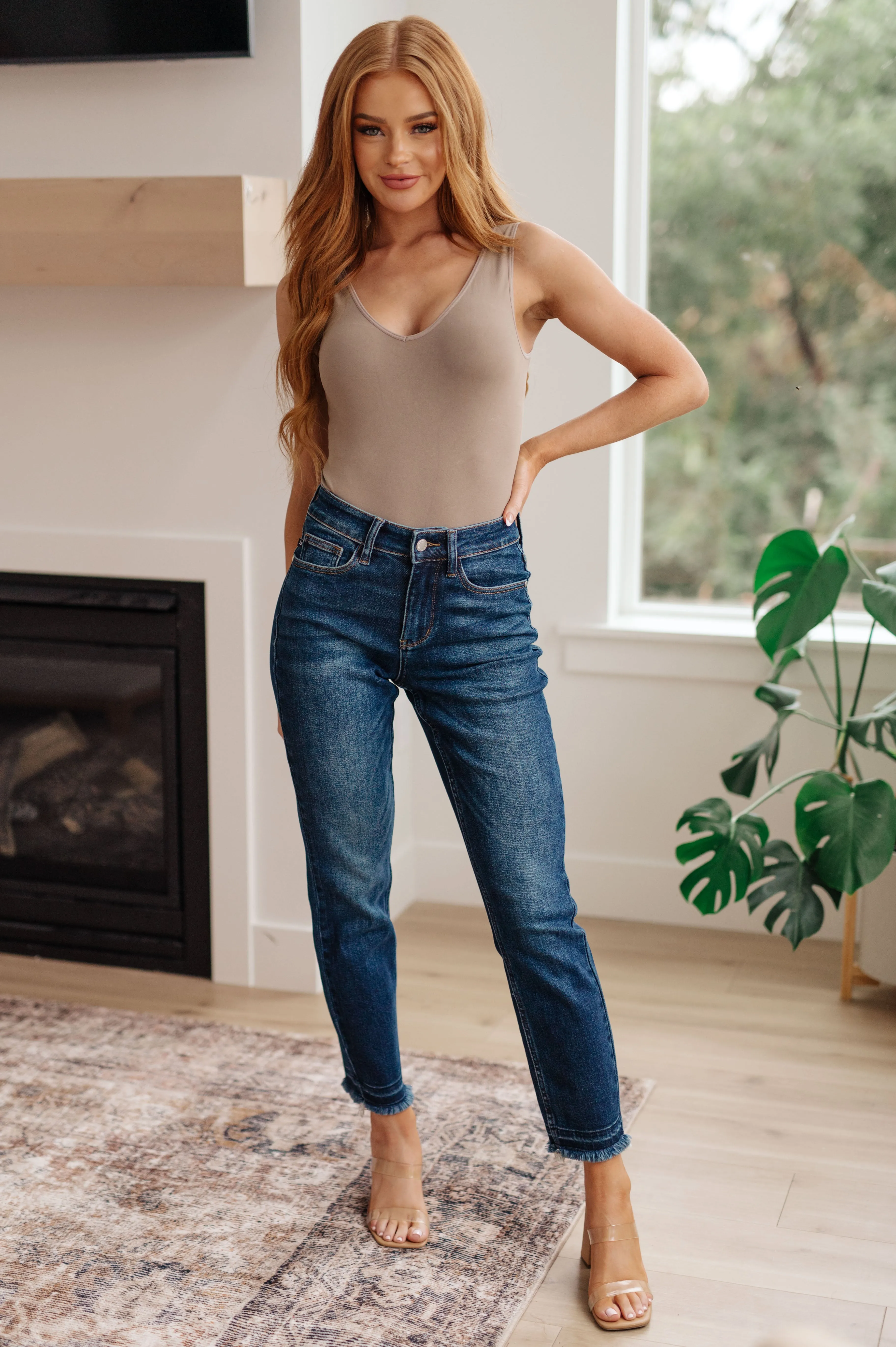 JUDY BLUE Phillipa High Rise Release Hem Slim Jeans