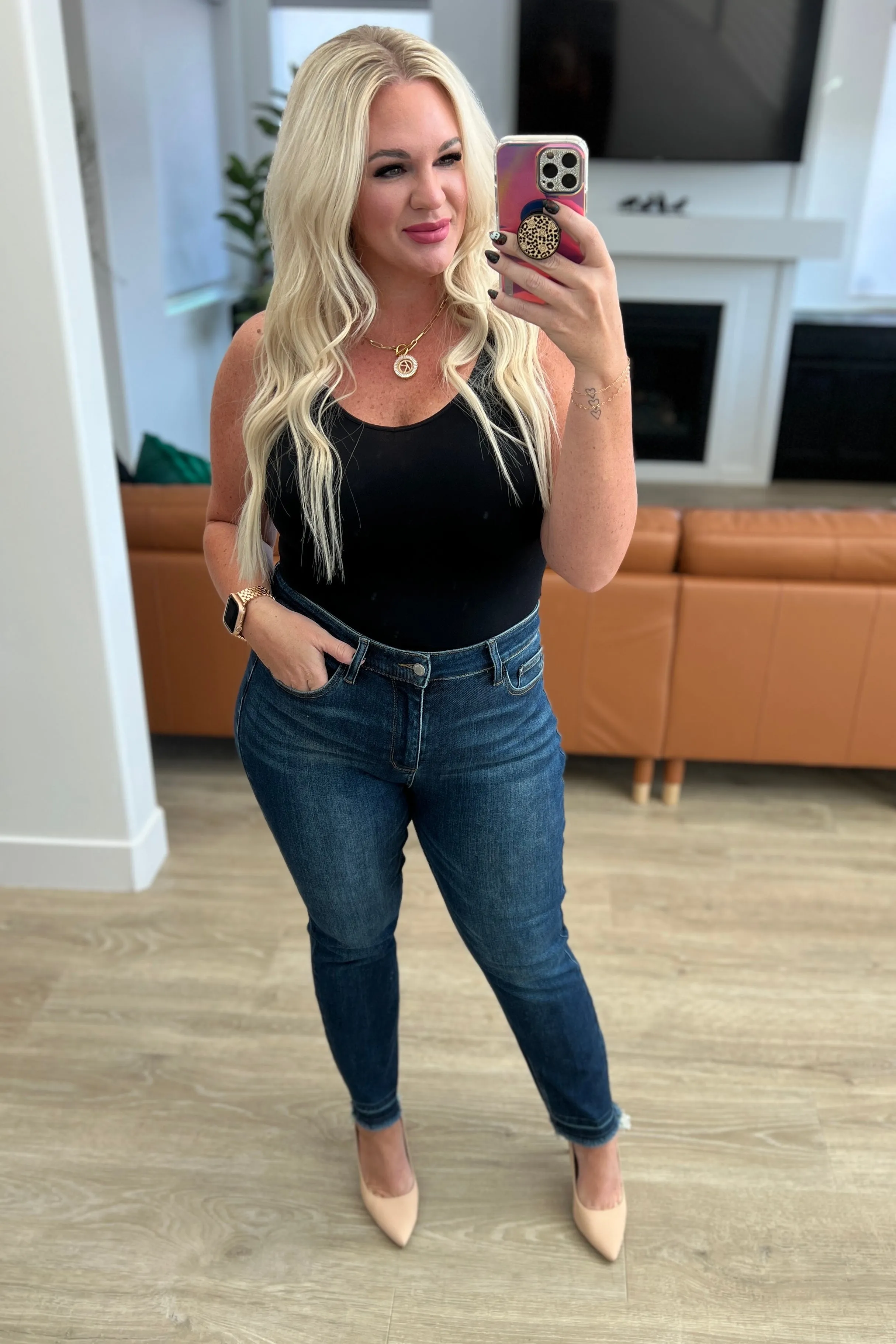 JUDY BLUE Phillipa High Rise Release Hem Slim Jeans