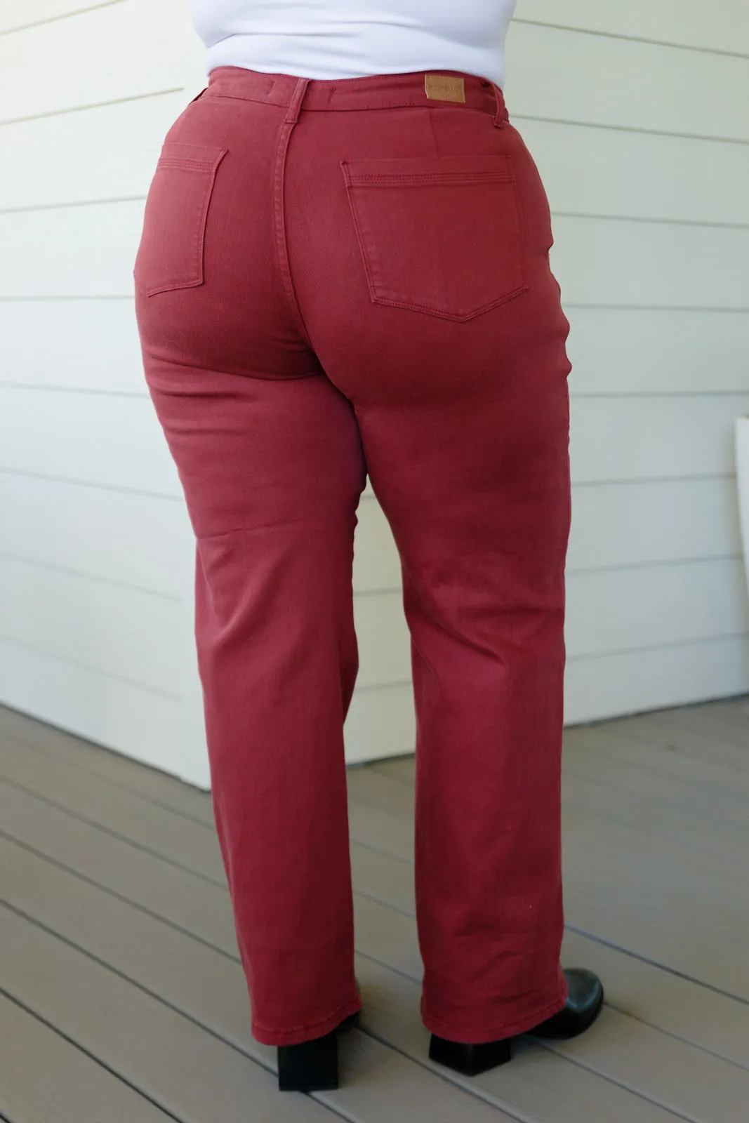 JUDY BLUE Phoebe High Rise Front Seam Straight Jeans in Burgundy