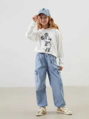 LCW Kids Blue Elastic Waist Girls Cargo Jeans