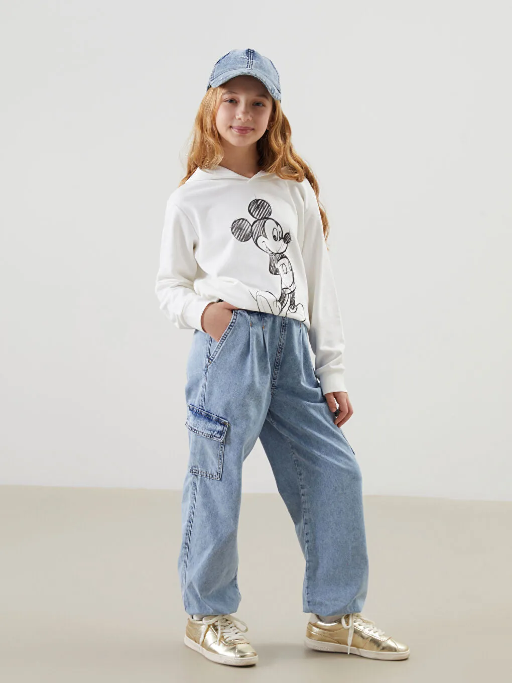 LCW Kids Blue Elastic Waist Girls Cargo Jeans