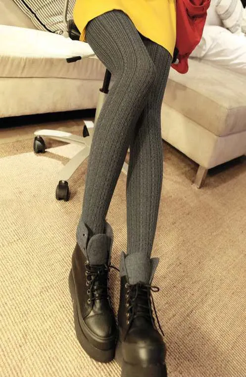 Leggings For Women Casual Warm Winter Stirrup Legging Line Stripe Knitted Thick Slim Leggings Super Elastic