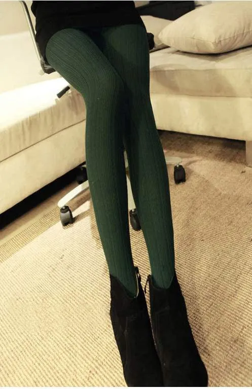 Leggings For Women Casual Warm Winter Stirrup Legging Line Stripe Knitted Thick Slim Leggings Super Elastic