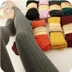 Leggings For Women Casual Warm Winter Stirrup Legging Line Stripe Knitted Thick Slim Leggings Super Elastic