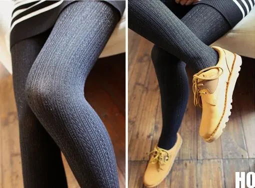 Leggings For Women Casual Warm Winter Stirrup Legging Line Stripe Knitted Thick Slim Leggings Super Elastic