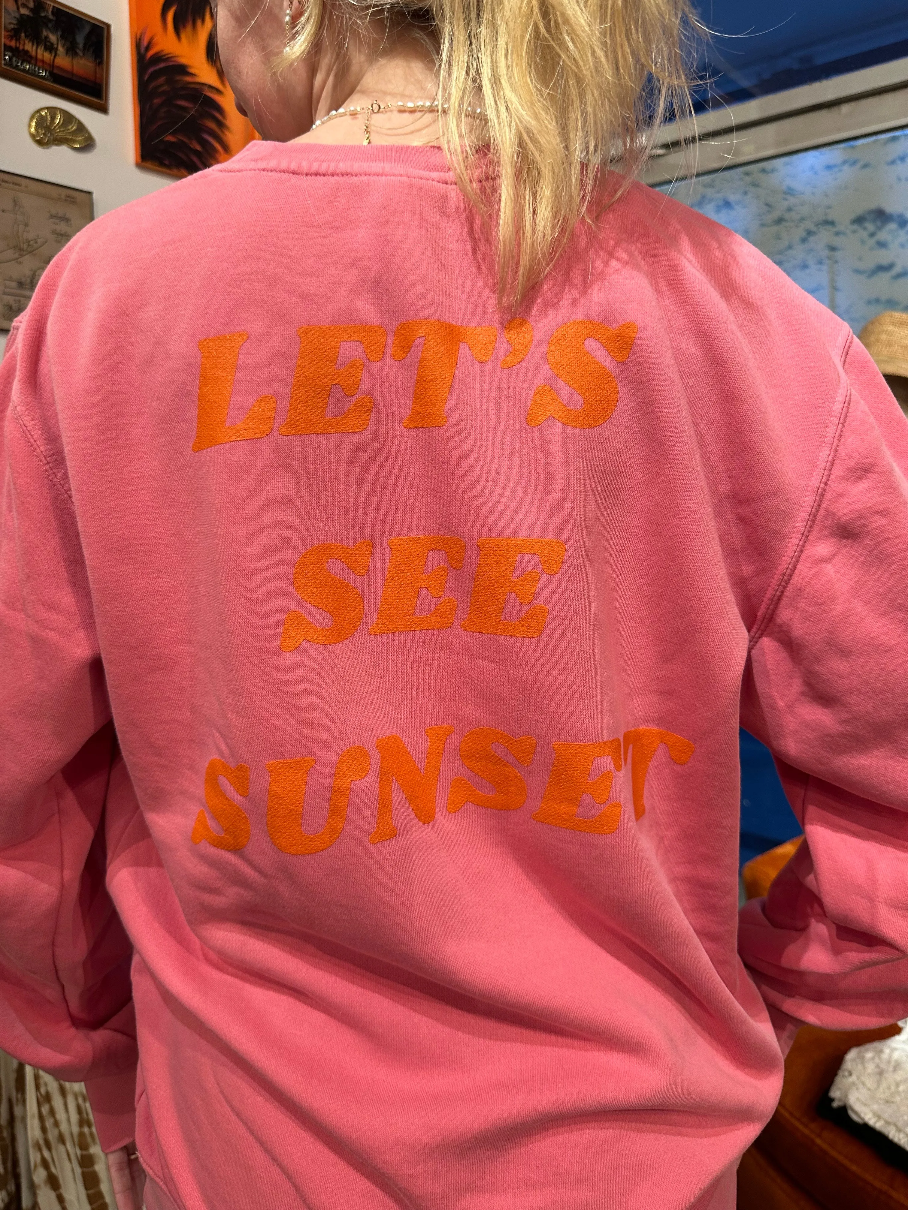 Let's See Sunset Crewneck Sweatshirt in Hot Pink