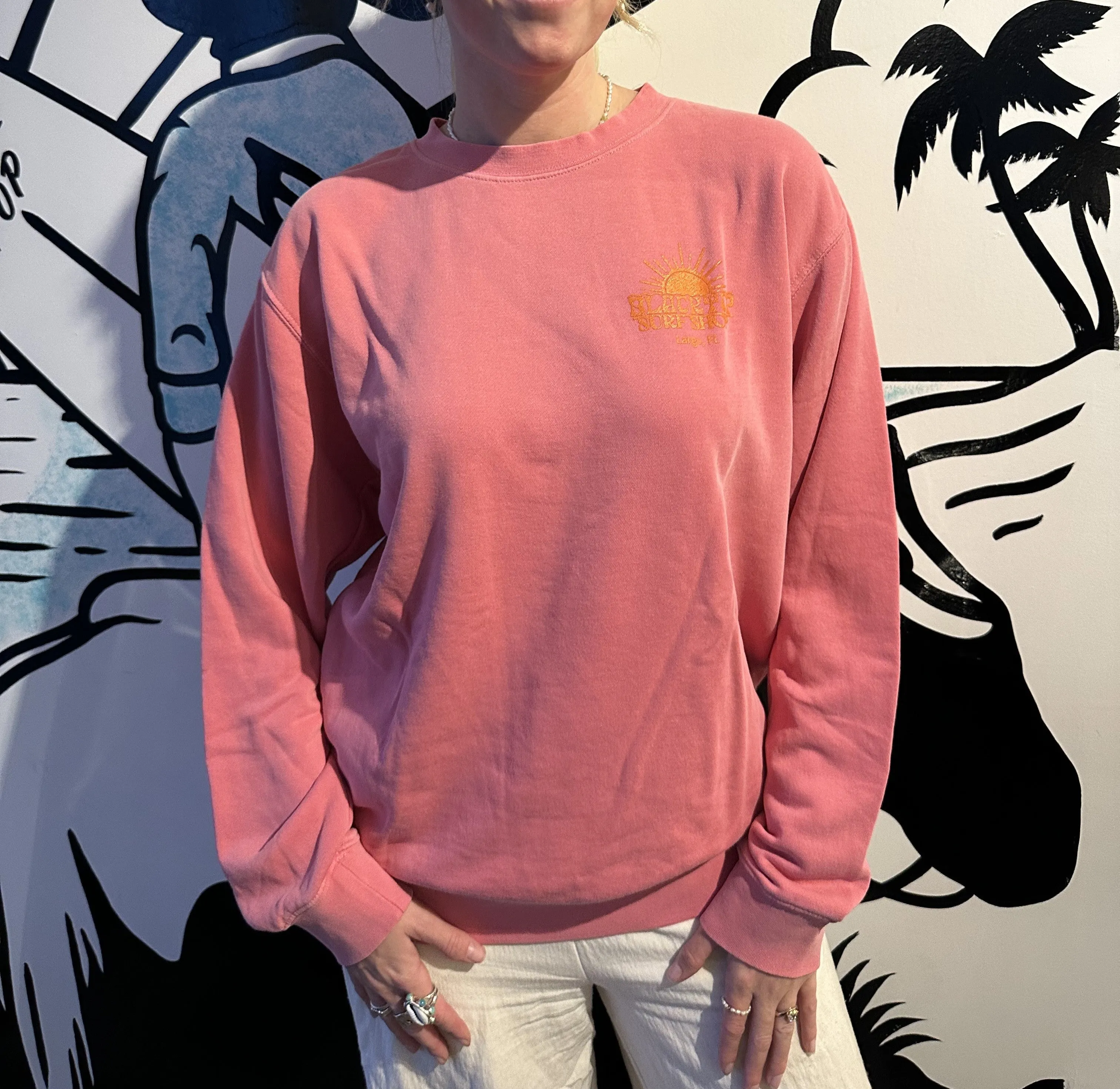 Let's See Sunset Crewneck Sweatshirt in Hot Pink