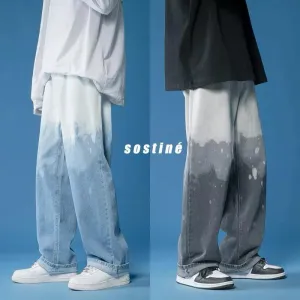 Light-colored Jeans Men's Summer New Straight Personality Gradient Tide Brand Pants Loose Trend Wide-leg Mopping Trousers