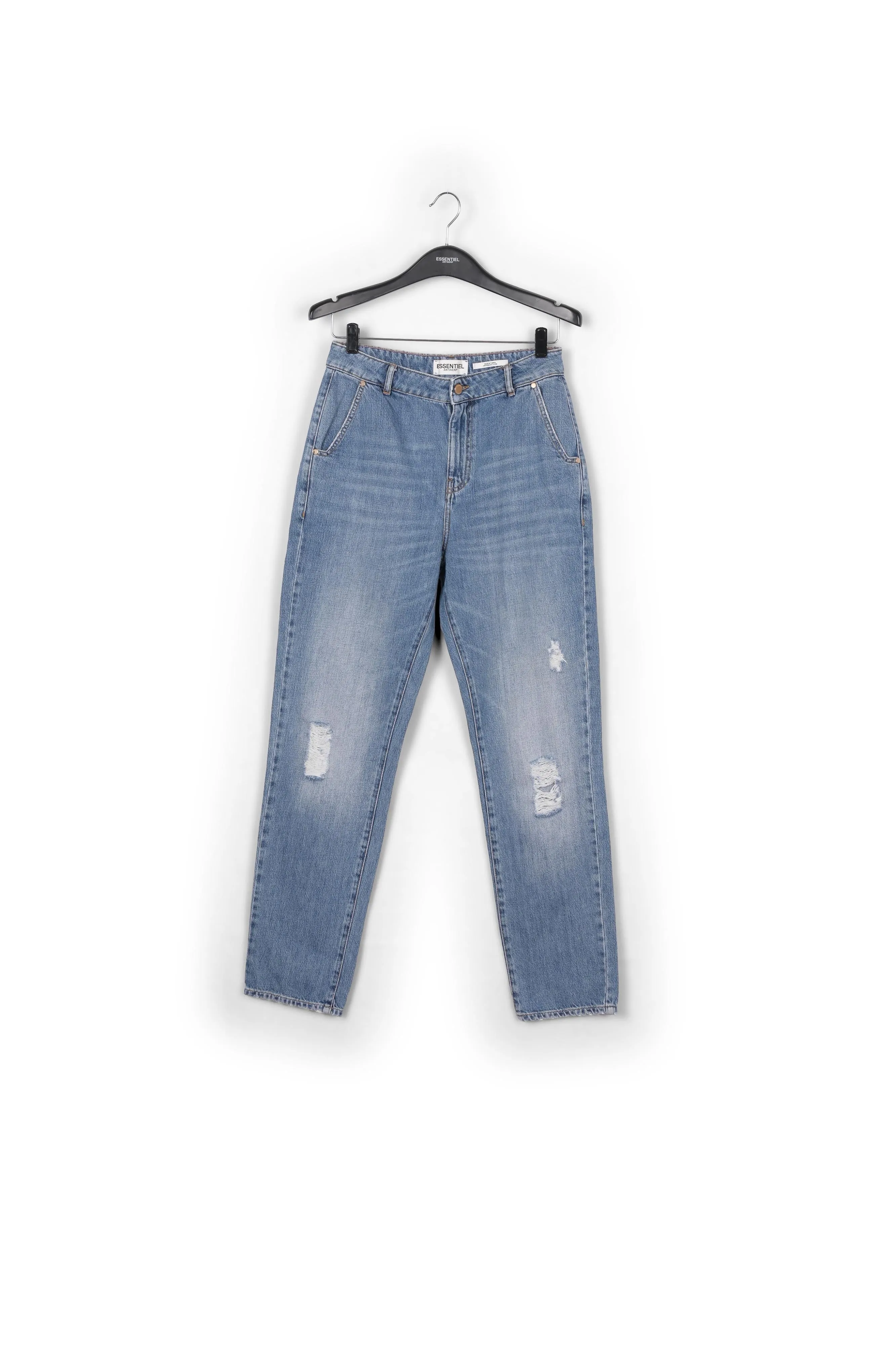 Loose-fit distressed blue jeans