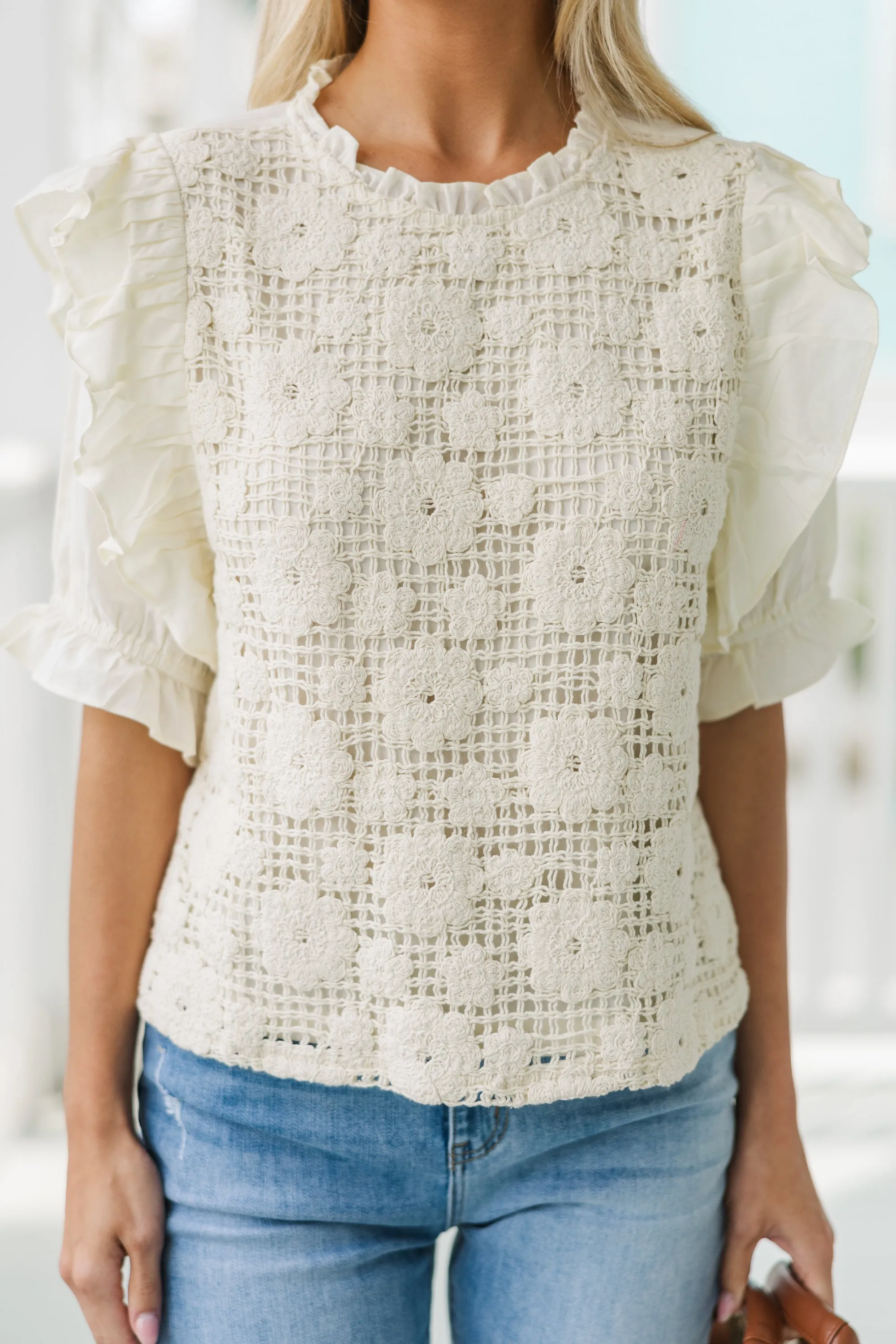 Make The Move White Floral Blouse