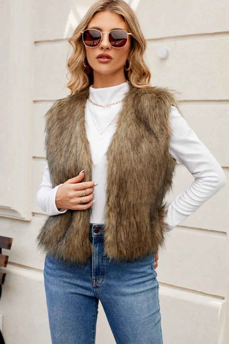 Maribell  | Faux Fur Sleeveless Vest with Stand Collar