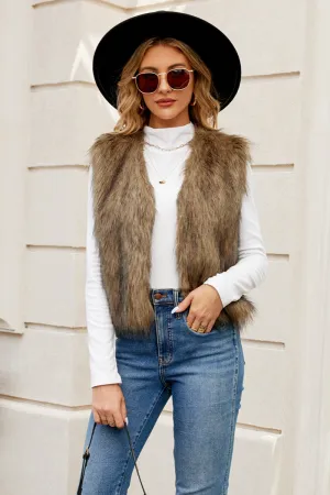 Maribell  | Faux Fur Sleeveless Vest with Stand Collar