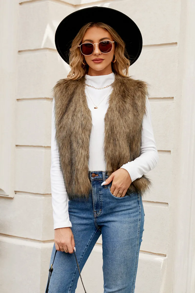 Maribell  | Faux Fur Sleeveless Vest with Stand Collar