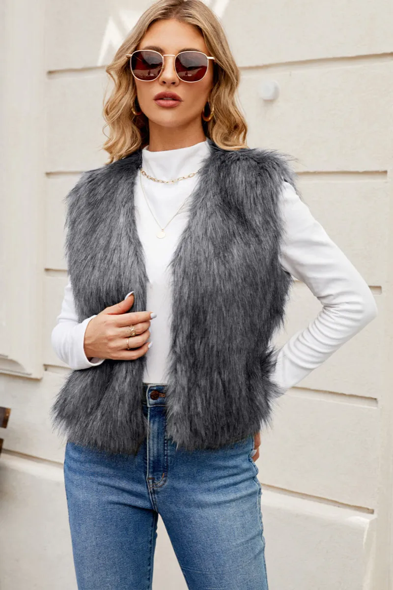 Maribell  | Faux Fur Sleeveless Vest with Stand Collar