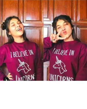 MAROON I BELIEVE IN UNICORN SWEATSHIRT FOR WOMEN