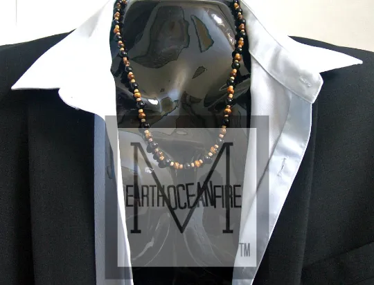 Men's Onyx Tigers Eye Necklace Bracelet Set