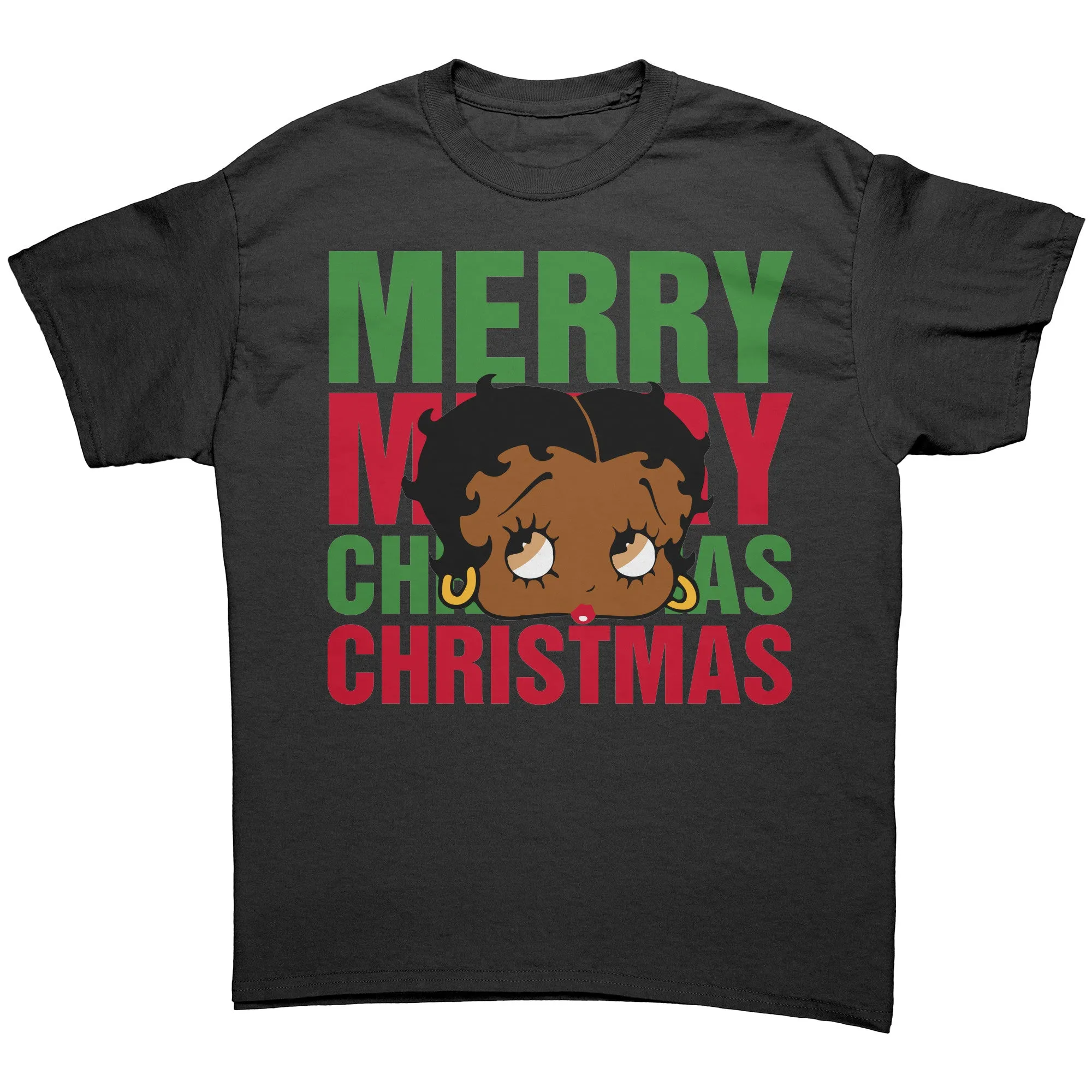 Merry Christmas Betty Boop Shirt, Holiday Graphic Tee for Women, Christmas Gifts for Her Black Betty Boop Christmas T-Shirt, Womens Clothing