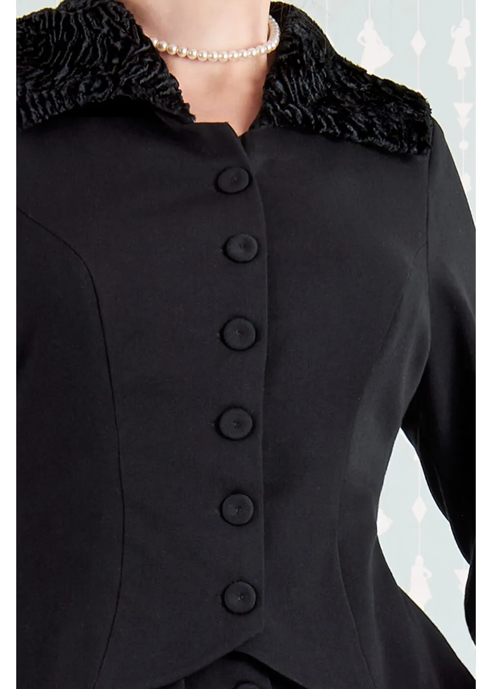Miss Candyfloss Siliva Lou Faux-Fur 40's Blazer Jasje Zwart
