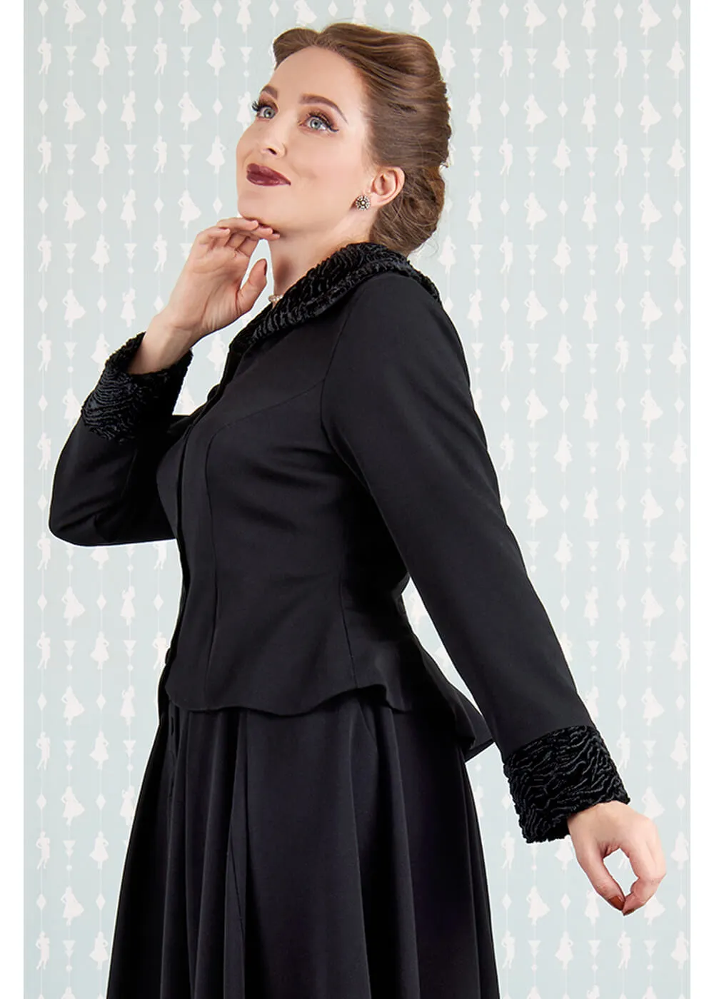 Miss Candyfloss Siliva Lou Faux-Fur 40's Blazer Jasje Zwart
