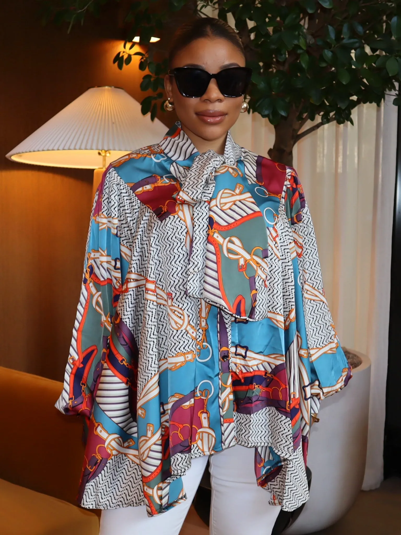 Monica Neck-Tie Print Top