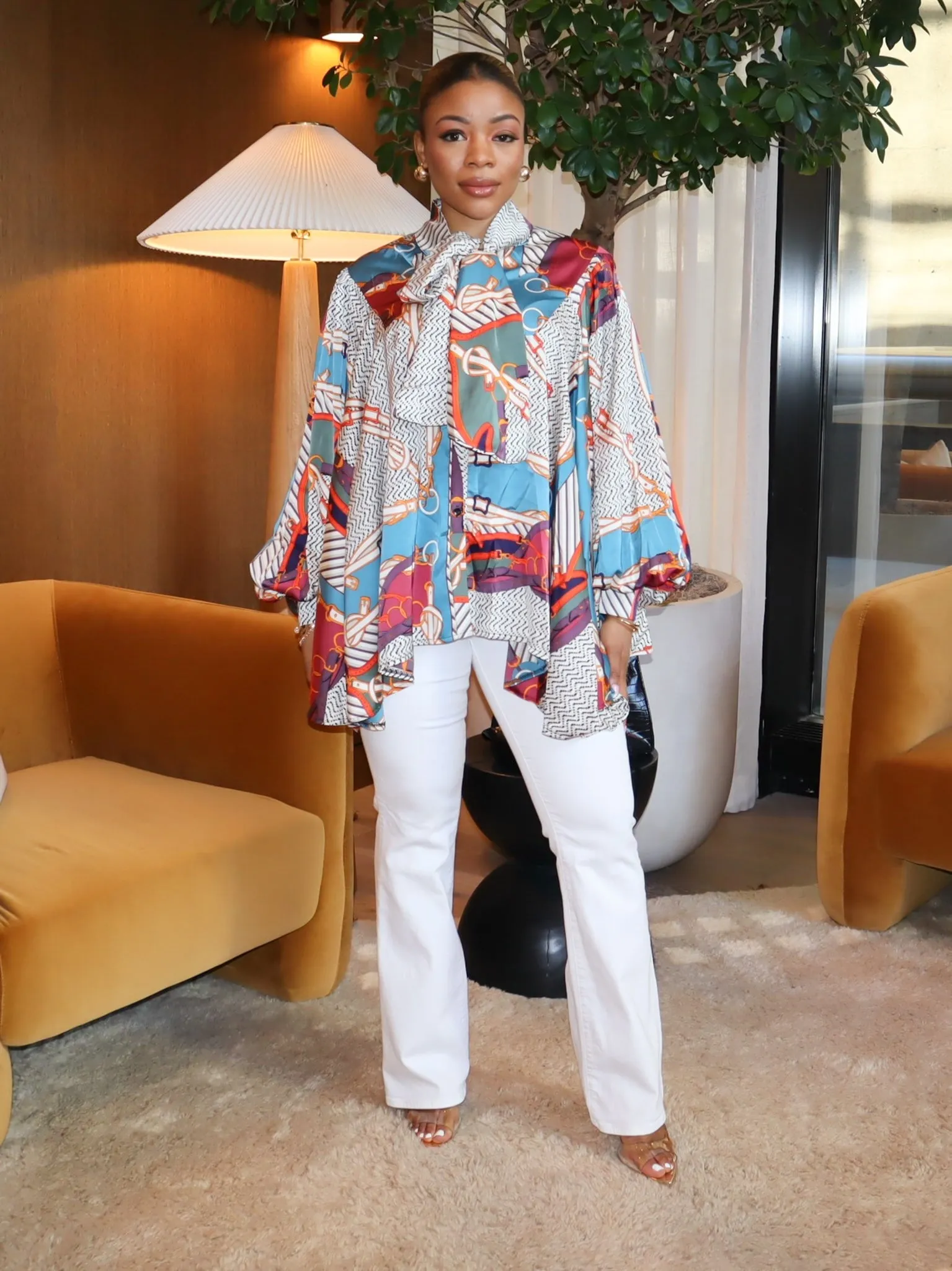 Monica Neck-Tie Print Top