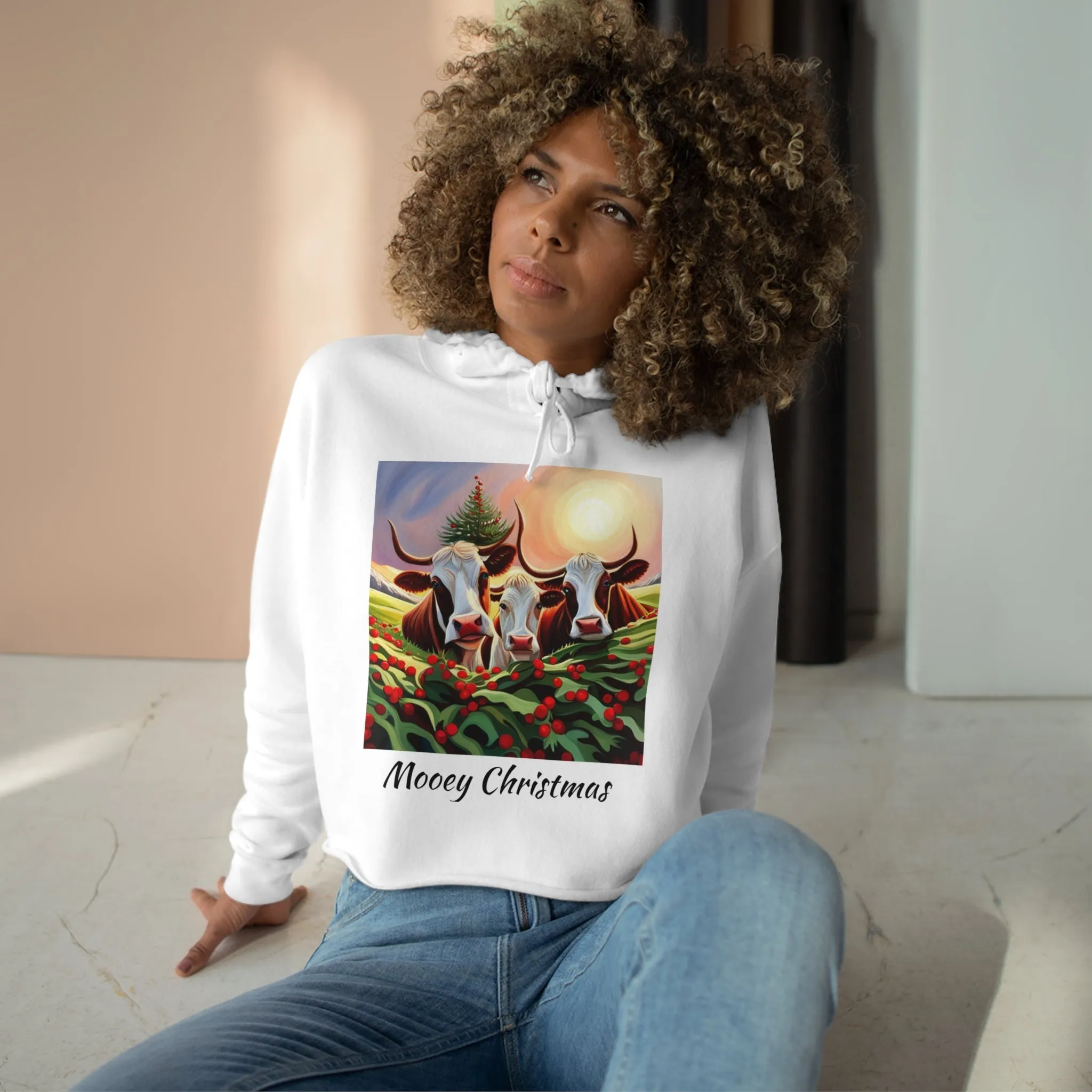 Mooey Christmas Crop Hoodie