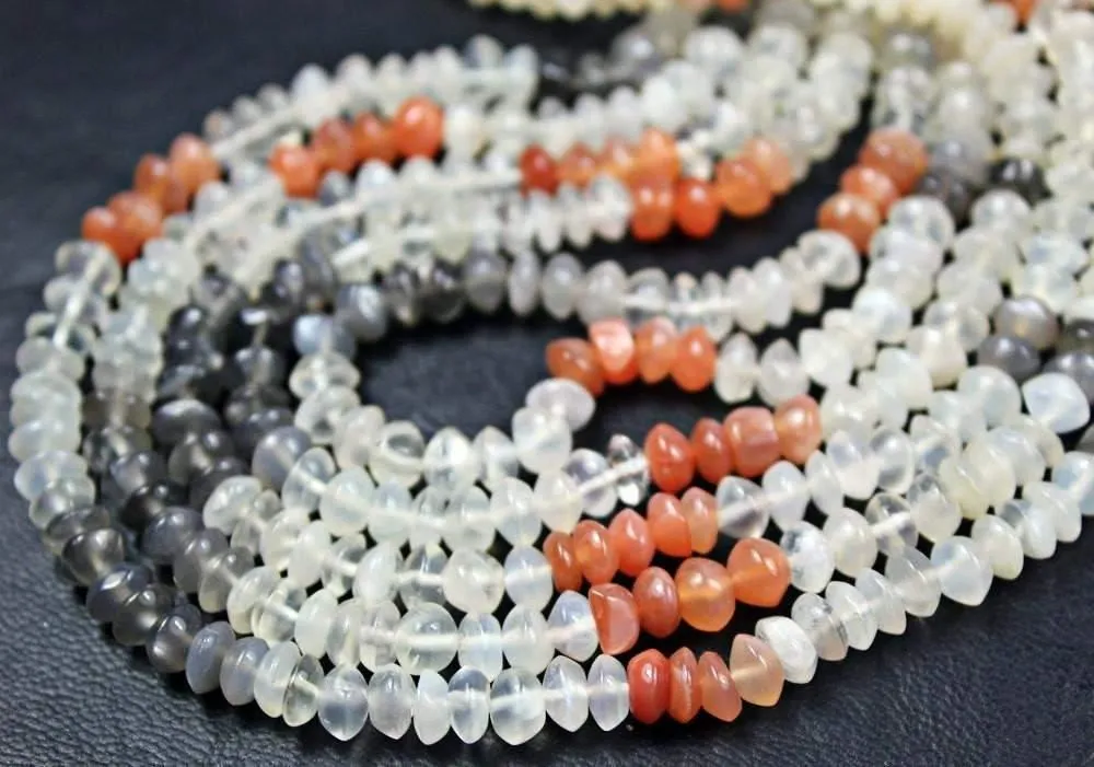 Multi Moonstone Natural Gemstone Smooth Button Rondelle 6mm 5.5mm 14" Beads