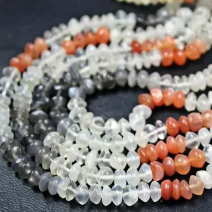 Multi Moonstone Natural Gemstone Smooth Button Rondelle 6mm 5.5mm 14" Beads