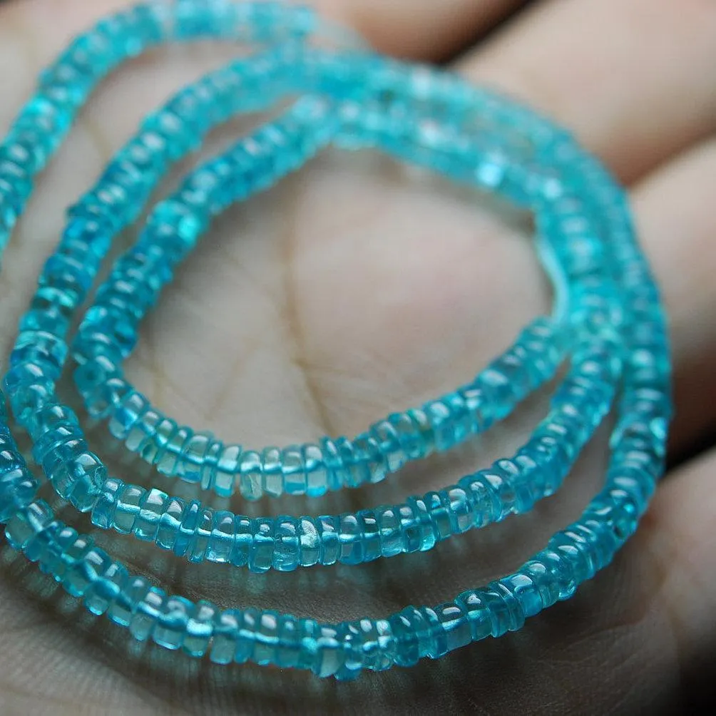 Natural Blue Apatite Smooth Wheel Loose Gemstone Beads Strand 8" 6mm 6.5mm