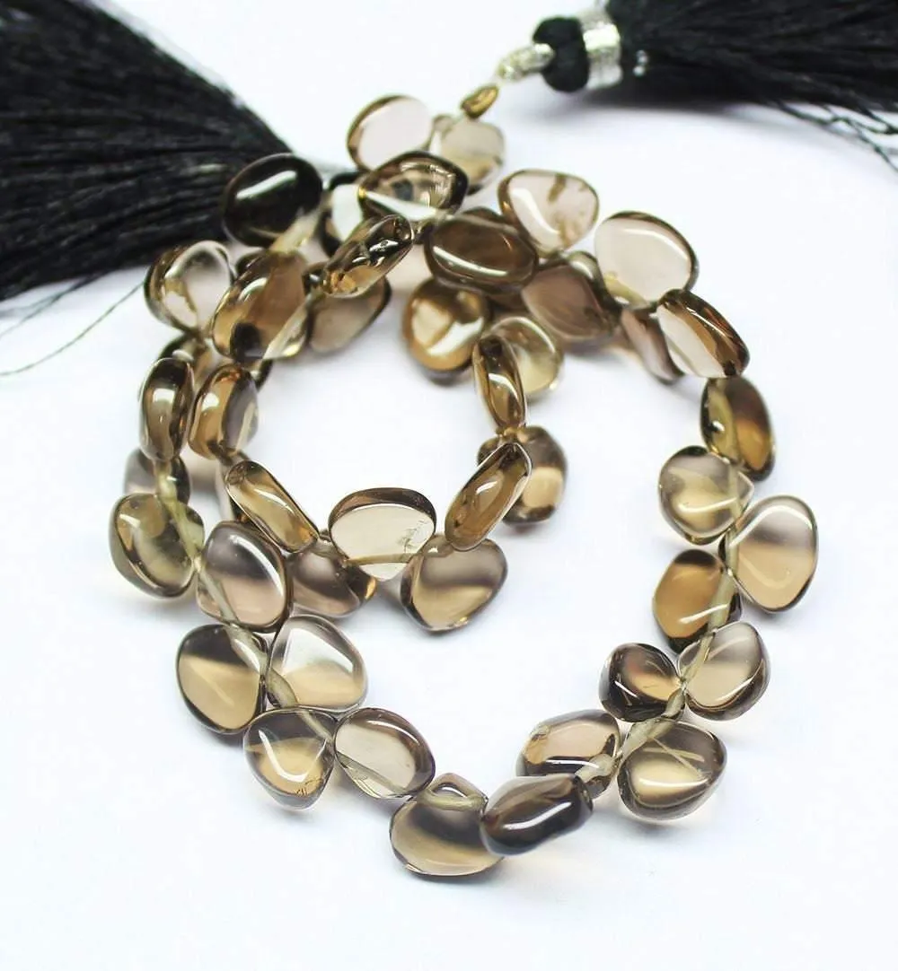 Natural Smoky Quartz Smooth Heart Briolette Loose Gemstone Beads Strand 6mm 8"