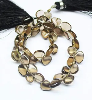 Natural Smoky Quartz Smooth Heart Briolette Loose Gemstone Beads Strand 6mm 8"
