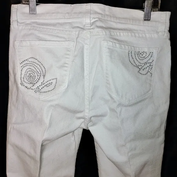NOT YOUR DAUGHTERS JEANS White with Silver Studs Embellished Boot Cut Jeans