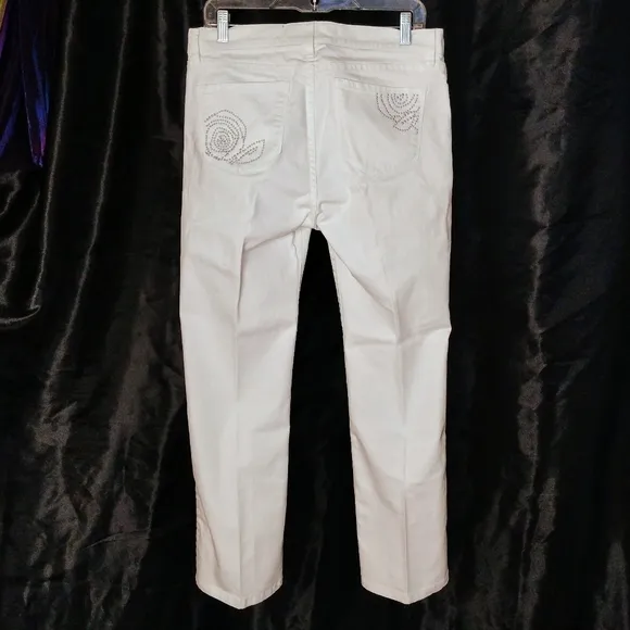 NOT YOUR DAUGHTERS JEANS White with Silver Studs Embellished Boot Cut Jeans