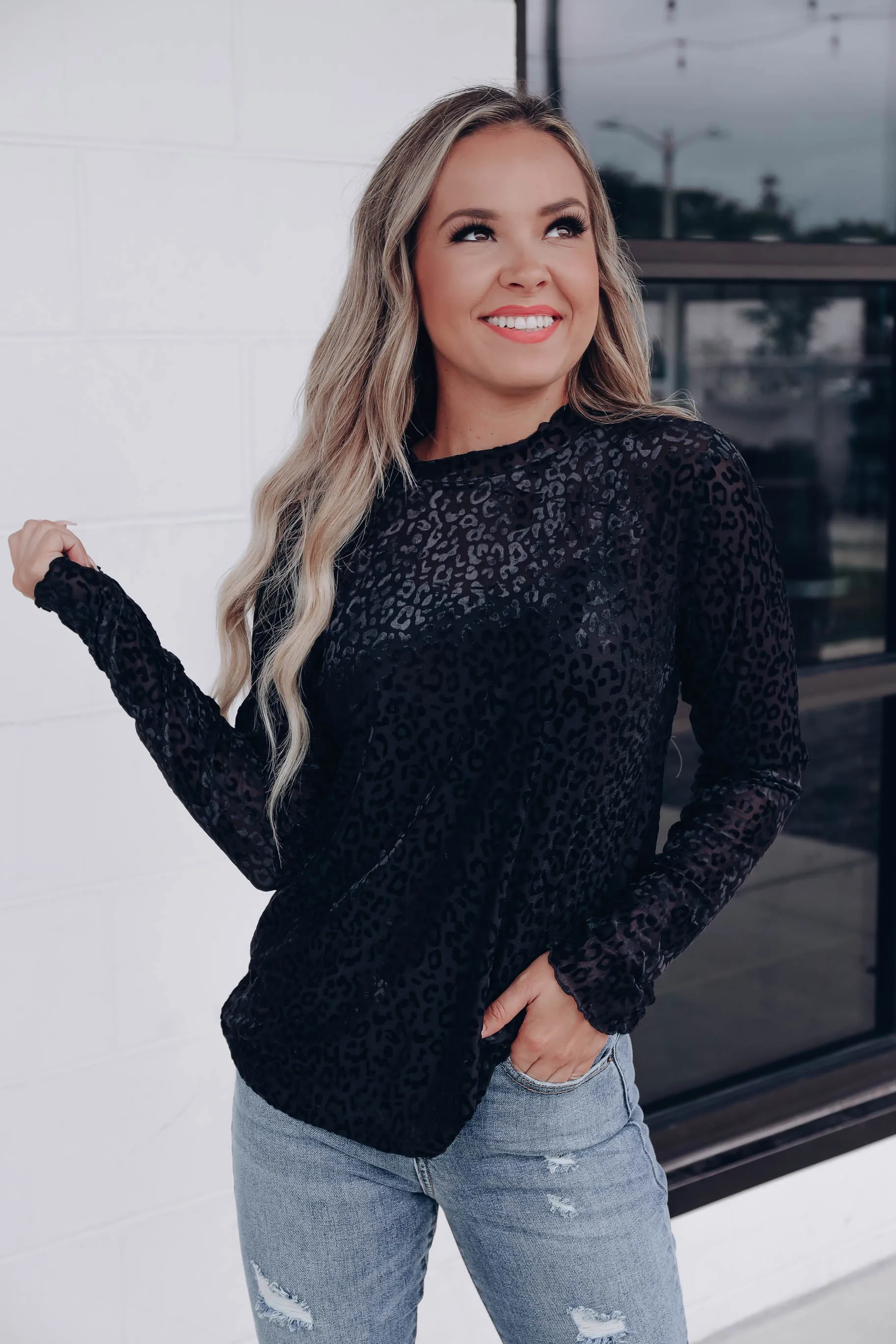 Octavia Velvet Leopard Top - Black