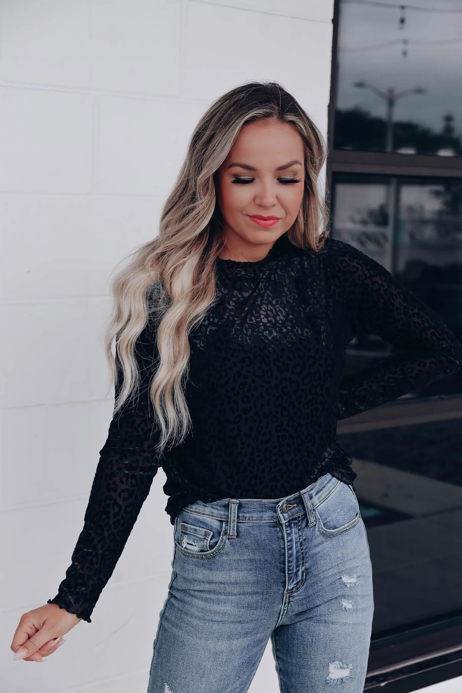 Octavia Velvet Leopard Top - Black