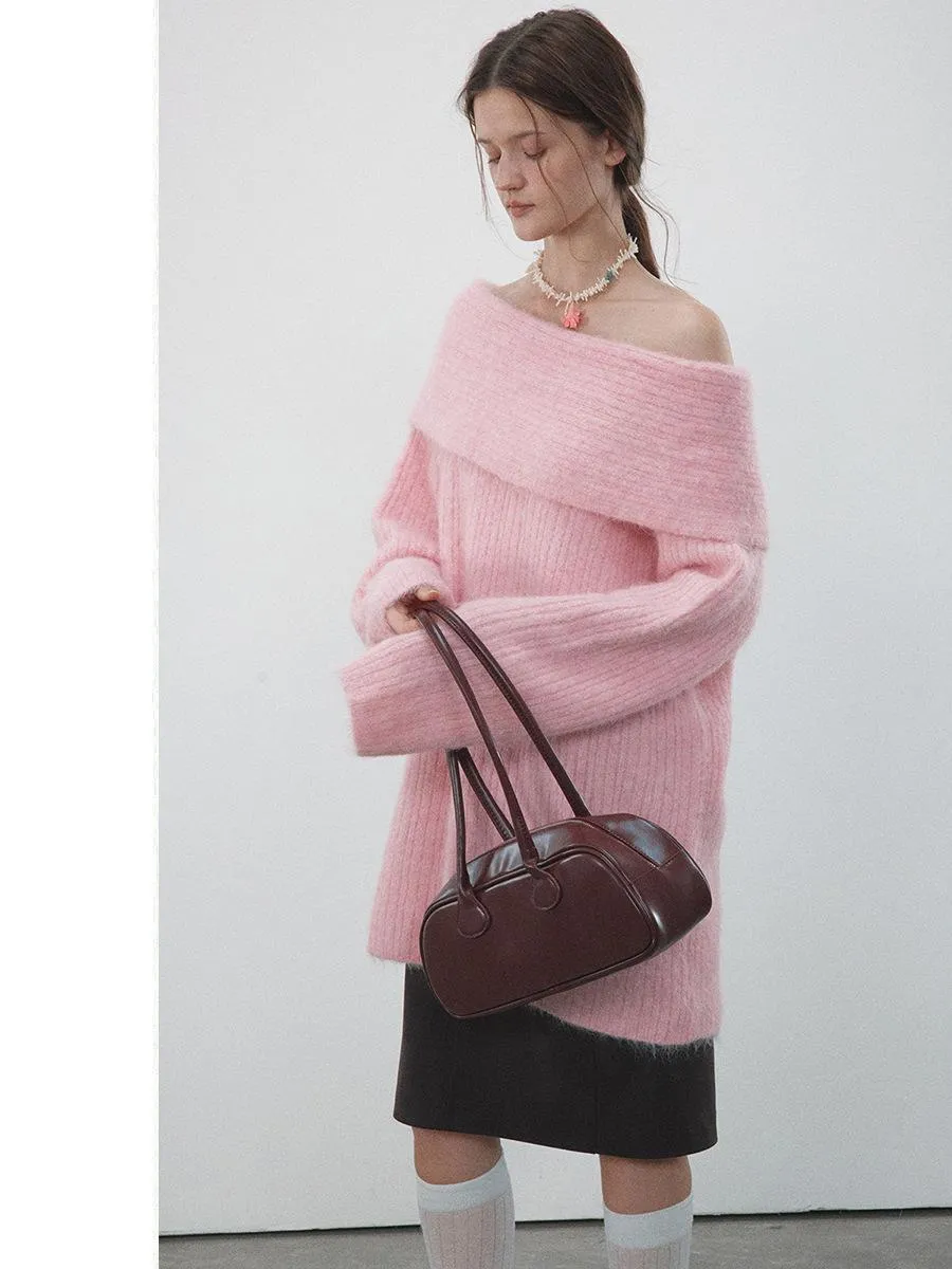 Off-Shoulder Ribbed Knit Sweater