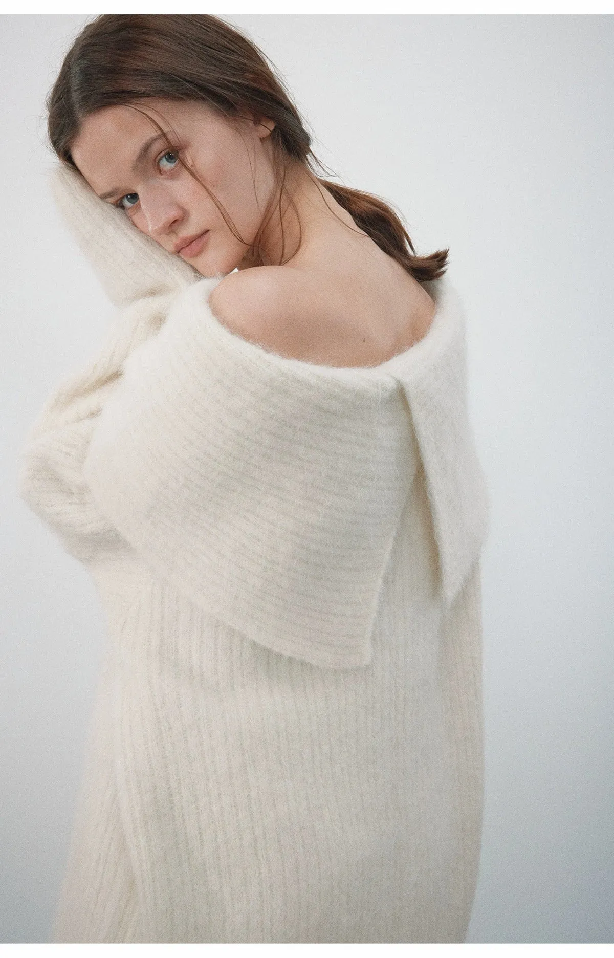 Off-Shoulder Ribbed Knit Sweater