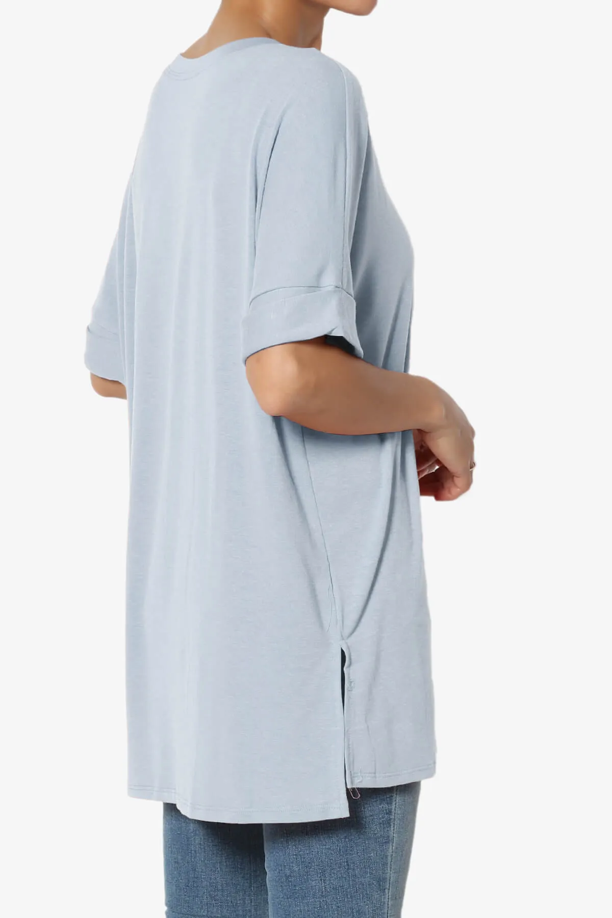 Onella Round Neck Rolled Short Sleeve Top PLUS