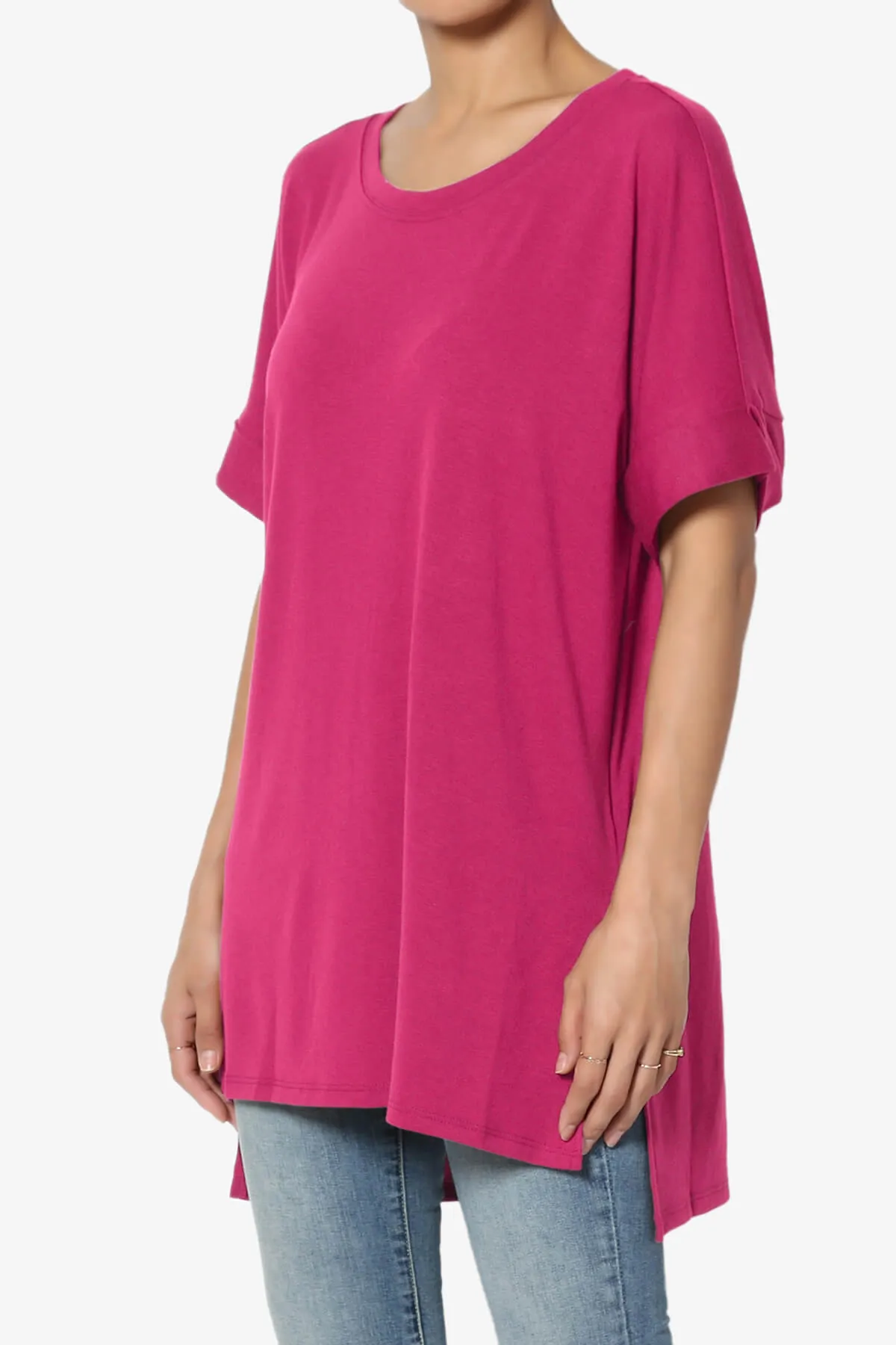 Onella Round Neck Rolled Short Sleeve Top PLUS