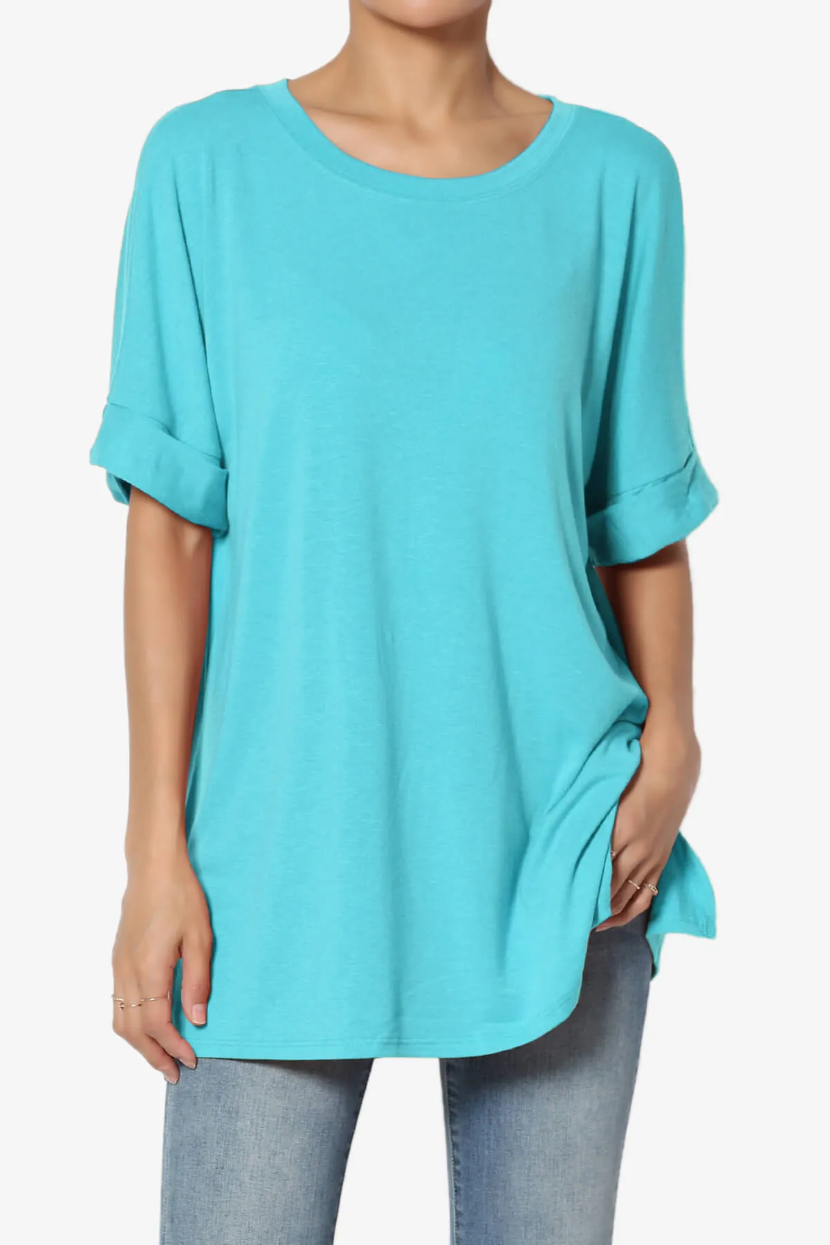 Onella Round Neck Rolled Short Sleeve Top PLUS