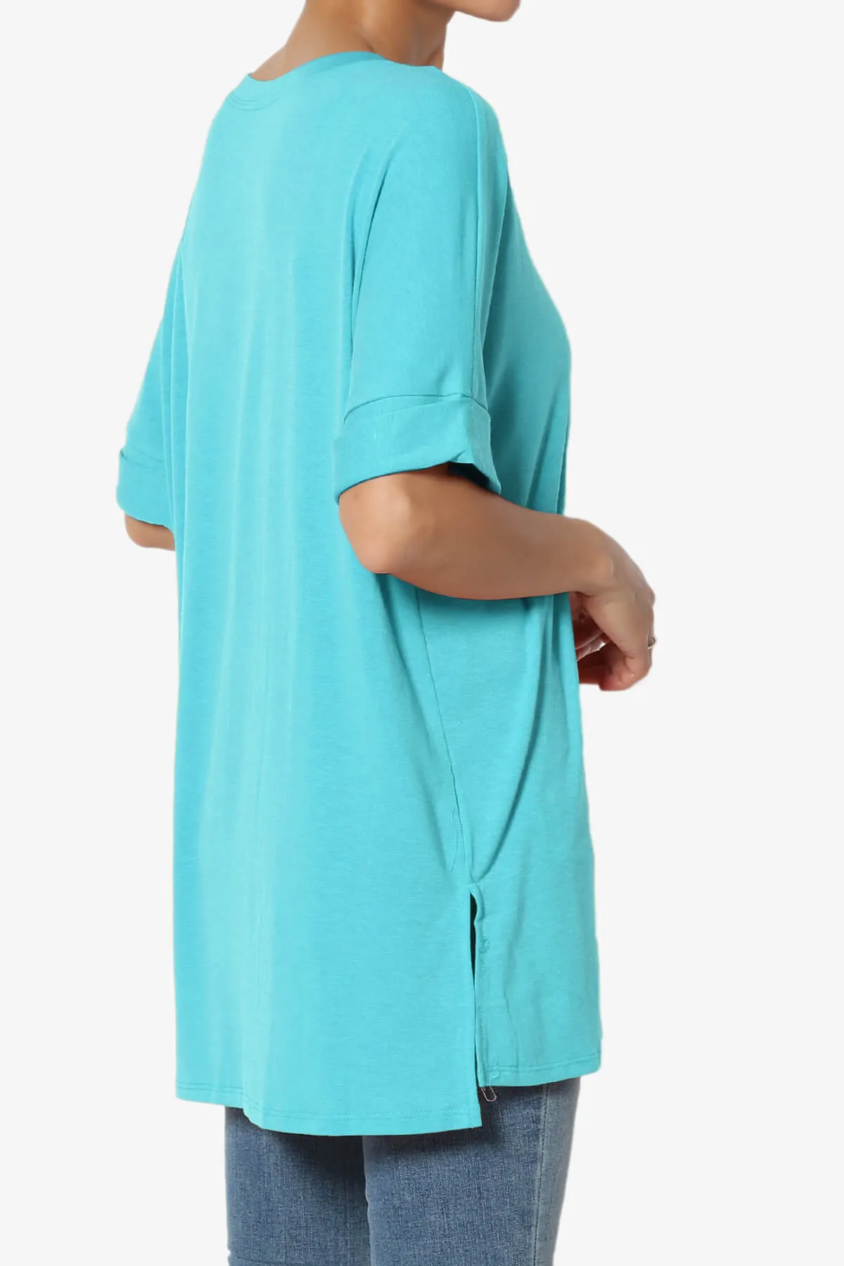 Onella Round Neck Rolled Short Sleeve Top PLUS