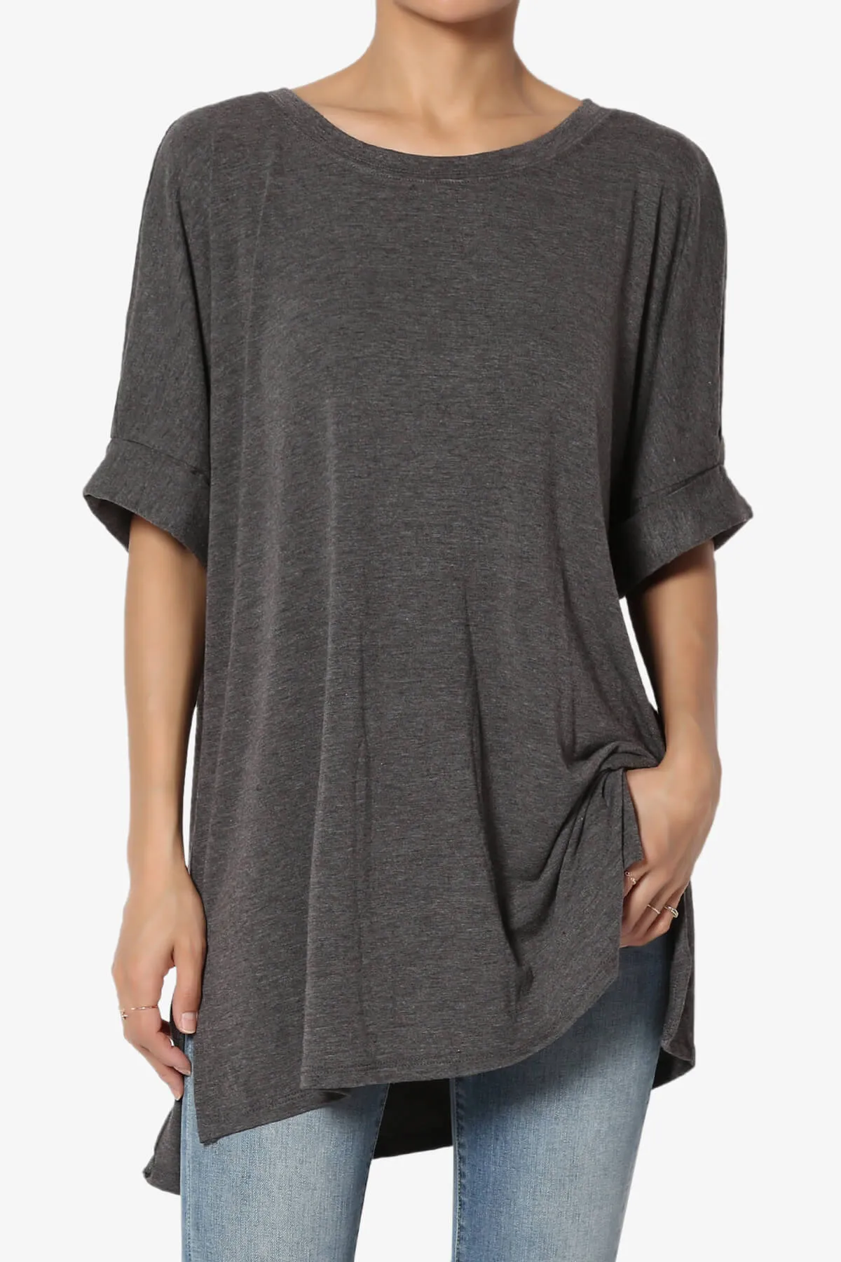 Onella Round Neck Rolled Short Sleeve Top PLUS