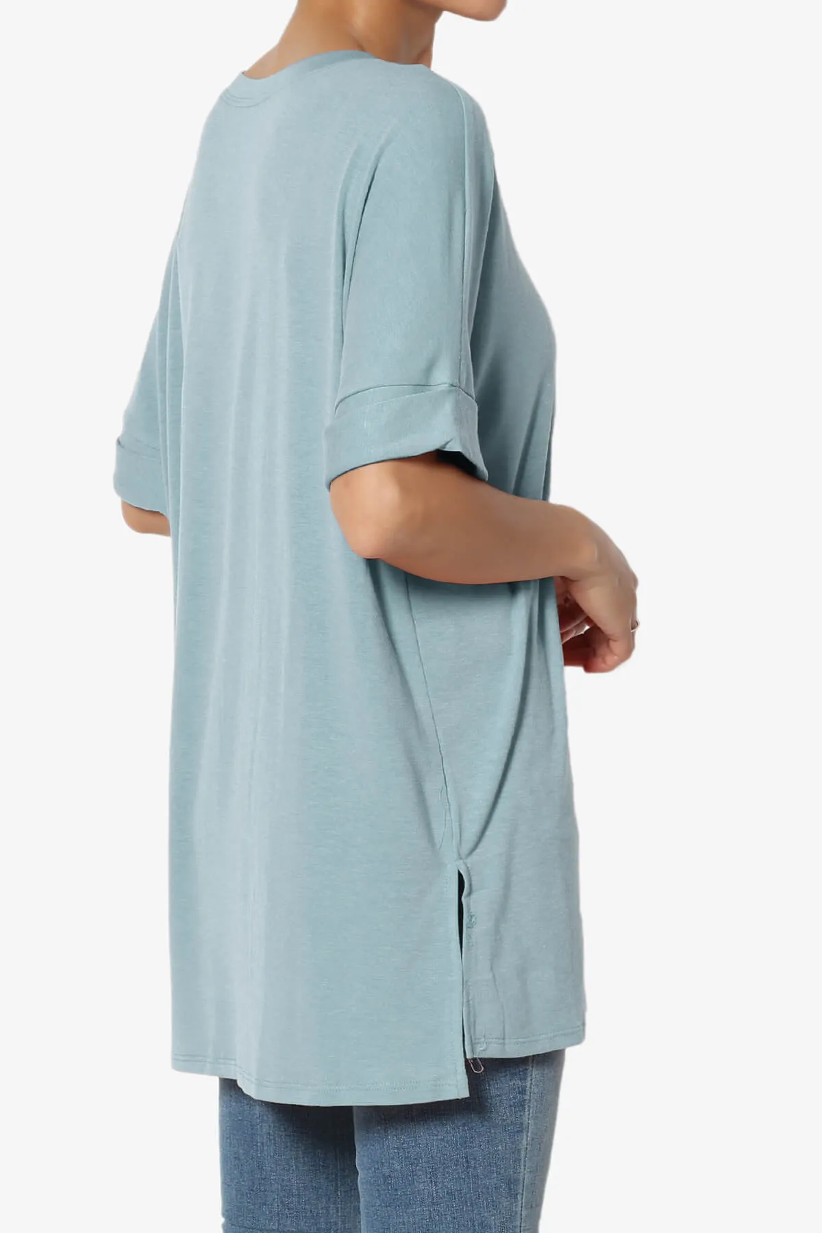Onella Round Neck Rolled Short Sleeve Top PLUS