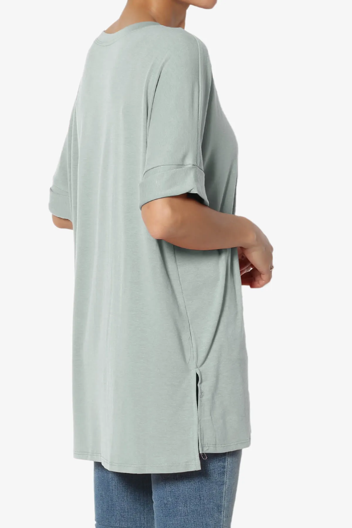 Onella Round Neck Rolled Short Sleeve Top PLUS