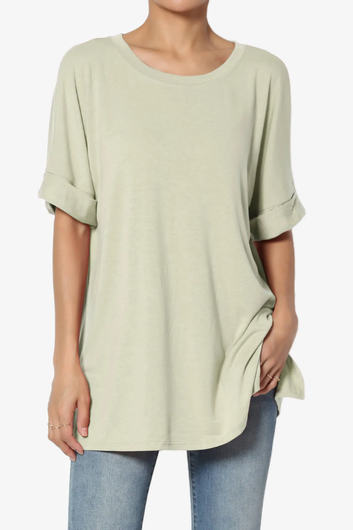 Onella Round Neck Rolled Short Sleeve Top PLUS