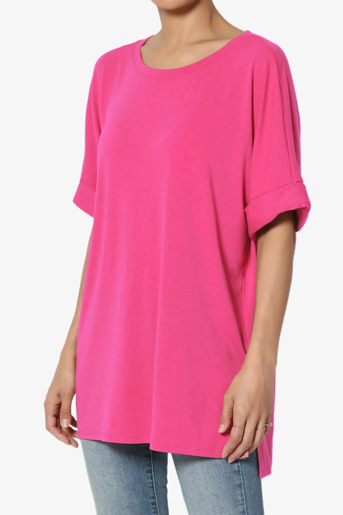 Onella Round Neck Rolled Short Sleeve Top PLUS
