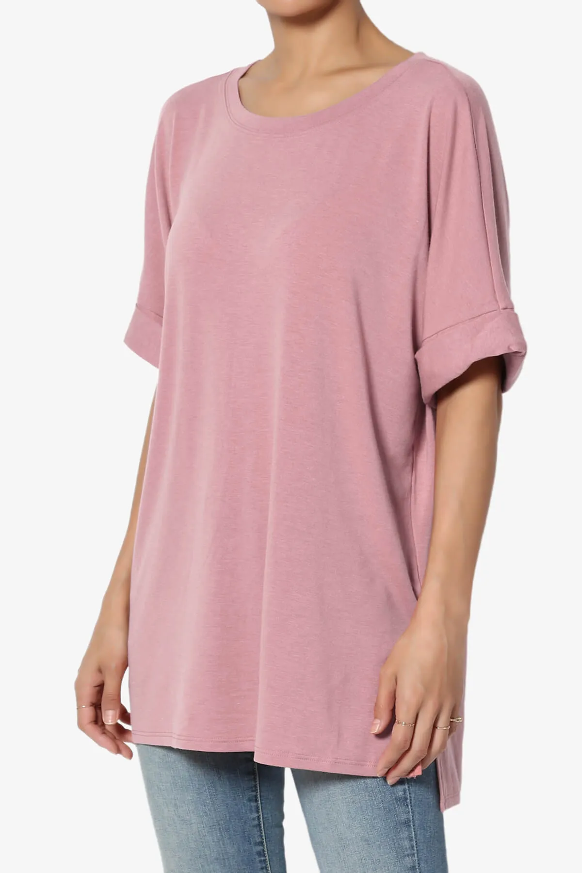Onella Round Neck Rolled Short Sleeve Top PLUS