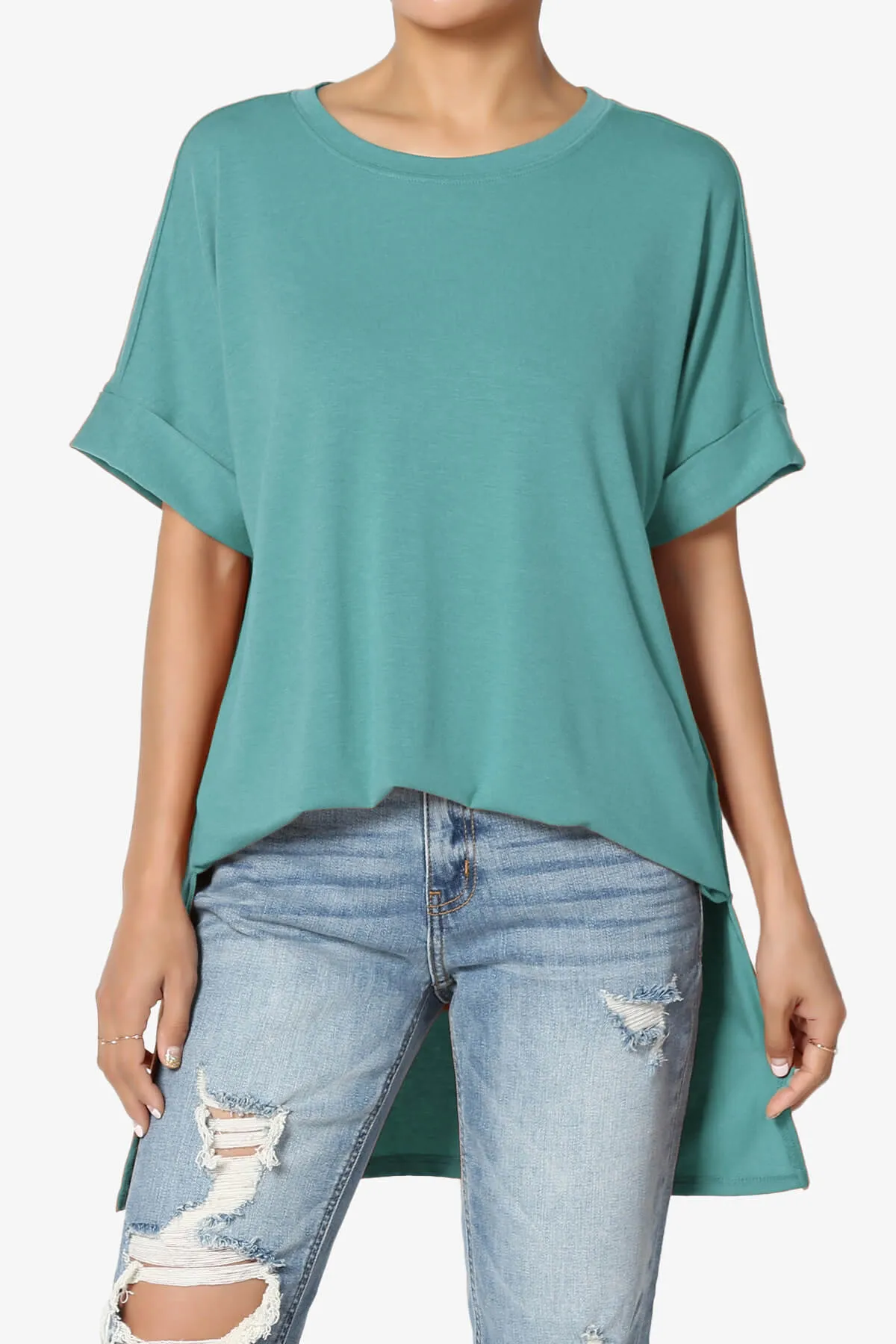 Onella Round Neck Rolled Short Sleeve Top PLUS